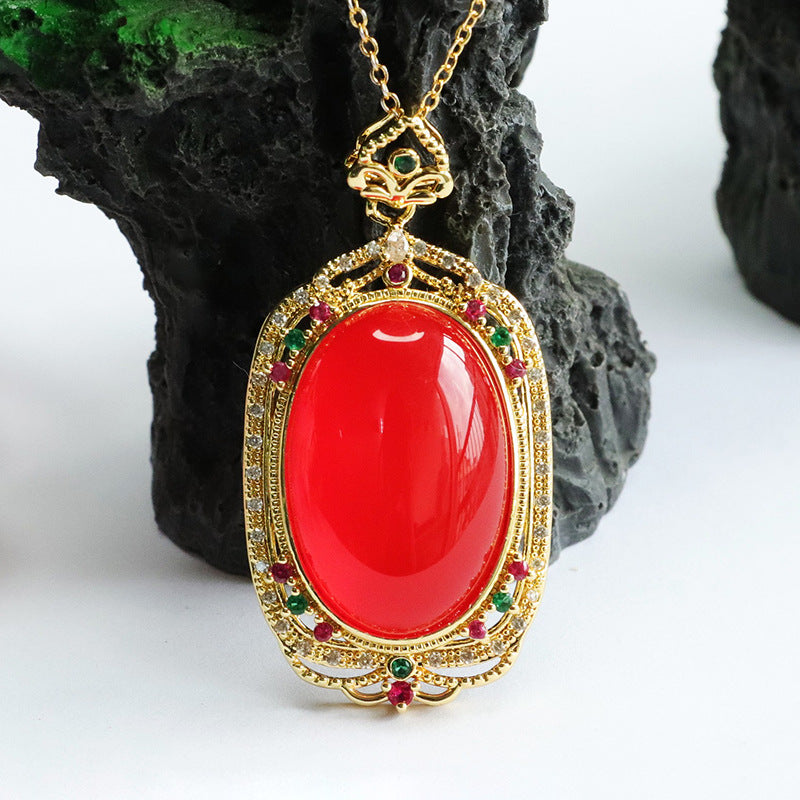 Oval Blood Red Agate Hollow Pendant
