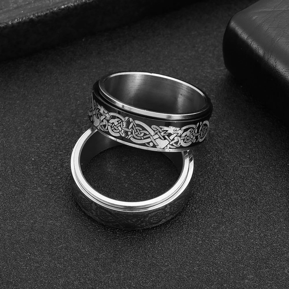 Rotating Dragon Pattern Titanium Steel Ring for Men - Cross-border Jewelry from Amazon Europe and America