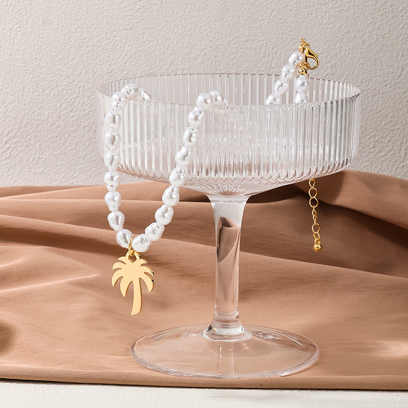 Coconut Dream Metal Pearl Pendant Necklace - Wholesale Women's Jewelry