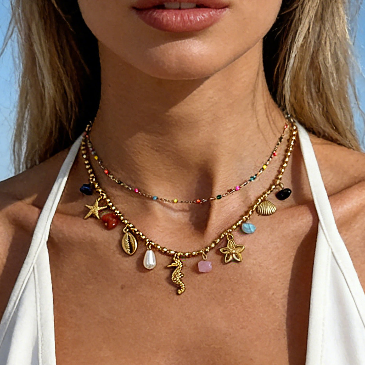 Starfish Pearl-Style Double-Layer Necklace