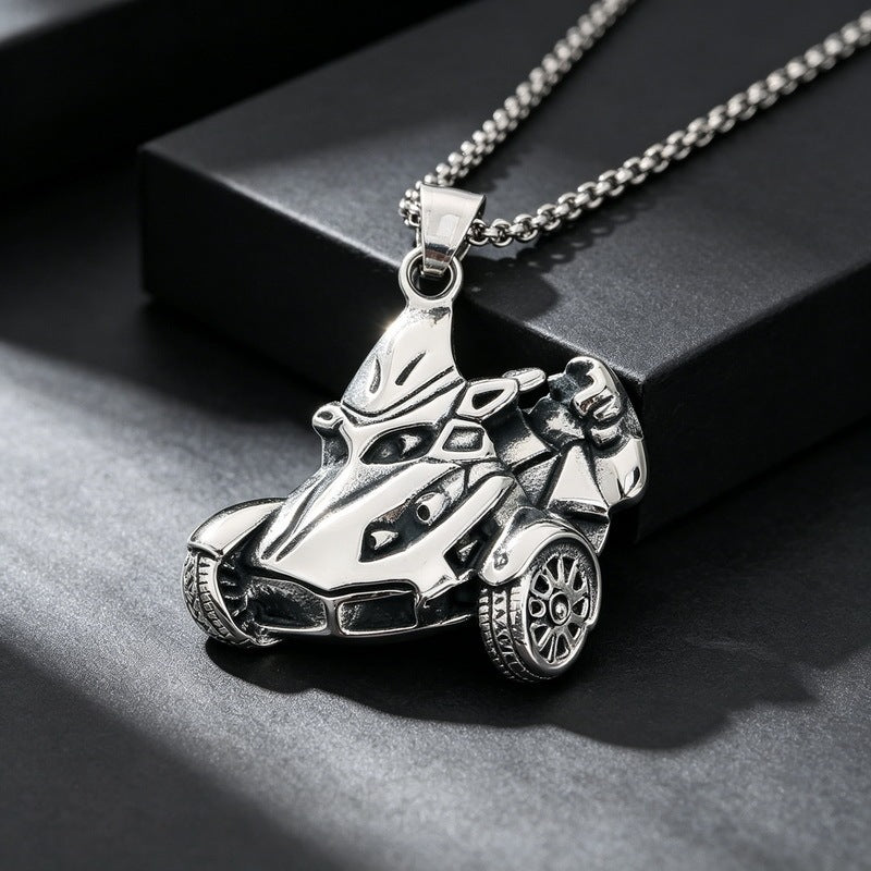 Hip Hop Punk Titanium Steel Motorcycle Pendant Motorcycle Bike Racing Men's Stainless Steel Necklace