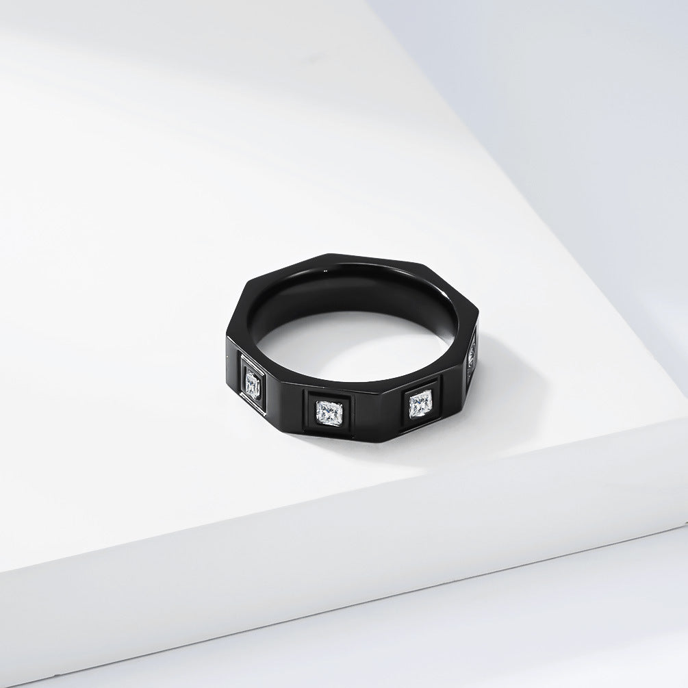 Planderful Everyday Genie Geometric Zircon Titanium Steel Ring Unisex Fade Resistant Fashion Jewelry
