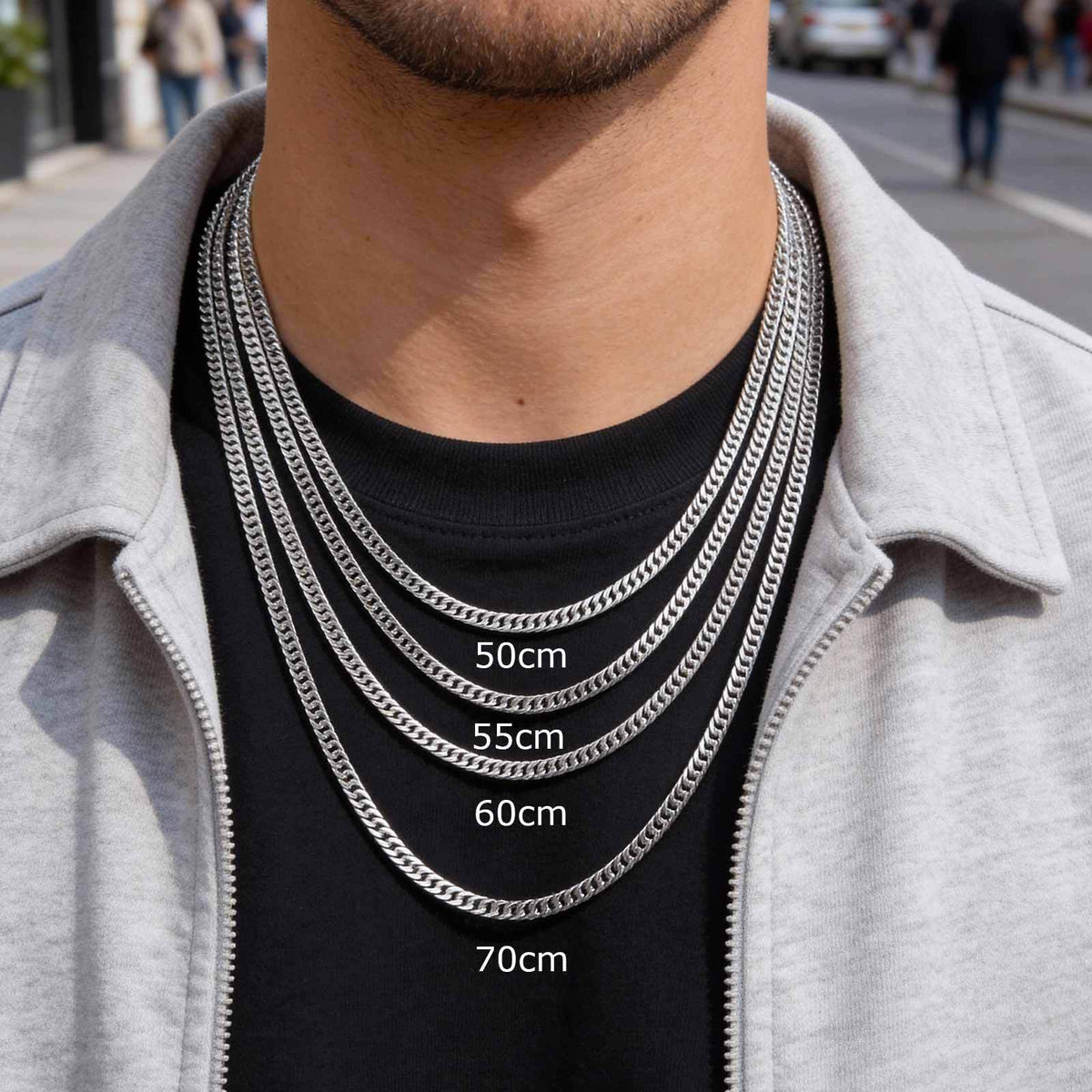 Unisex Stainless Steel Encrypted Four-Sided Grinding Chain Necklace Gold