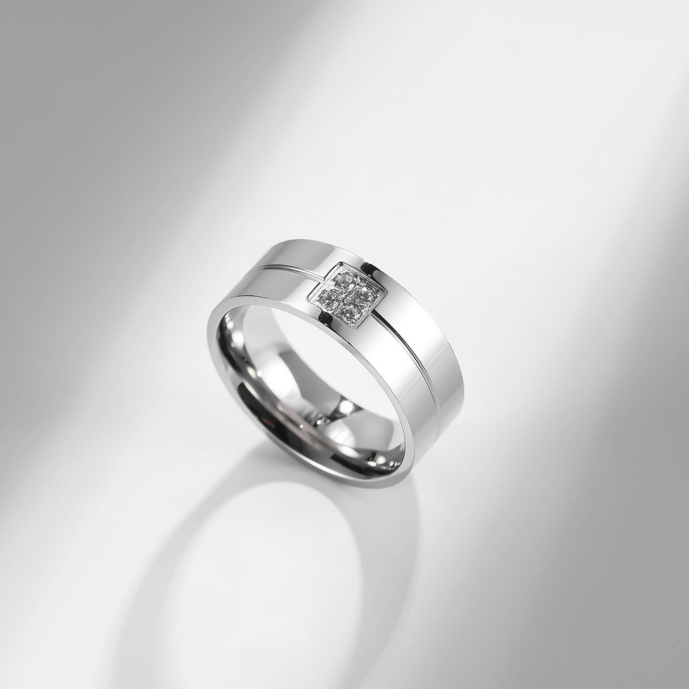 Planderful Zircon Inlaid Titanium Steel Ring Unisex Gift For Couples Wedding Proposal