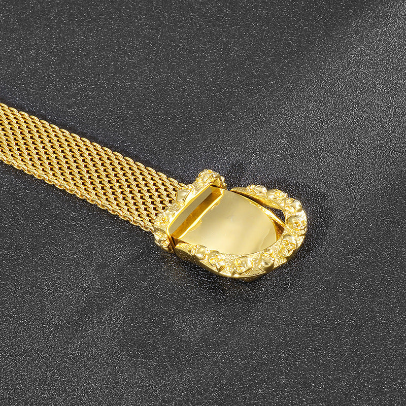 Gold-Plated Stainless Steel Snake Bone Bracelet for Men - Trendy European and American Fashion