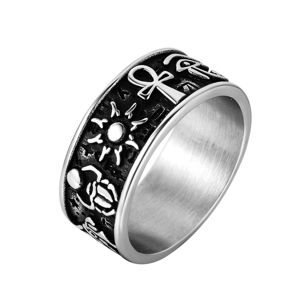 Horus Eye Anubis Cross Titanium Ring for Unisex Protection Everyday Genie by Planderful