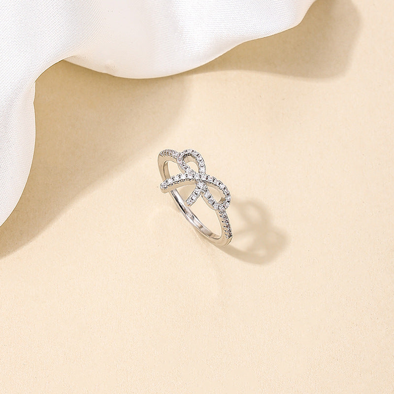Micro Sparkling Bow Zircon Copper Ring - Stylish Women's Daily Jewelry