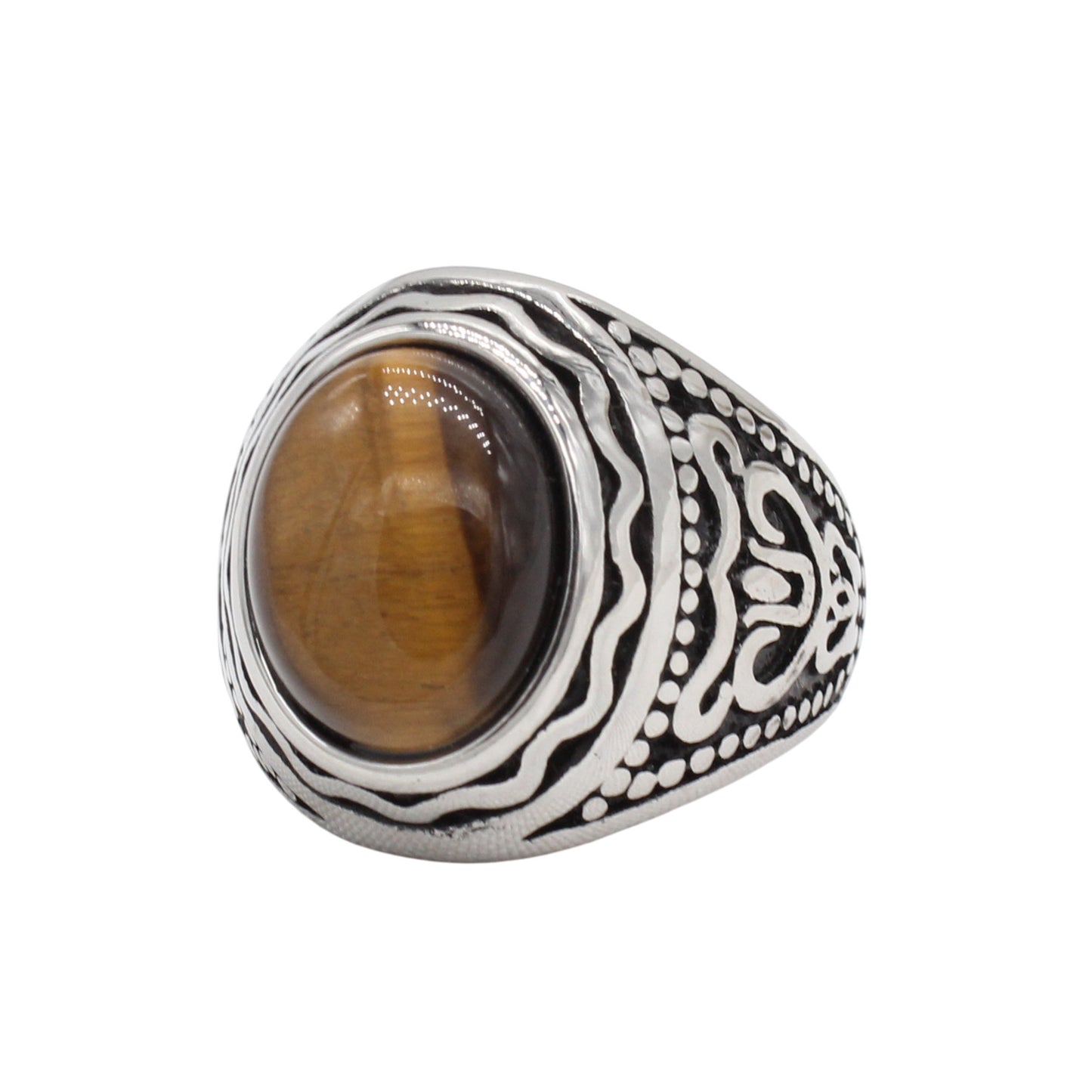 Planderful Everyday Genie – European and American Personalized Retro Oval Gemstone Titanium Steel Ring