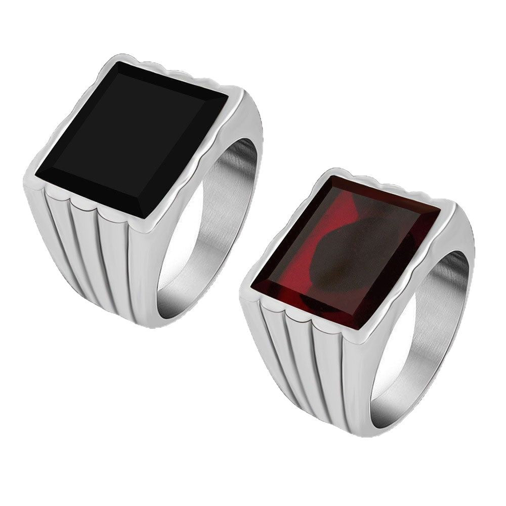 Titanium Steel Ring Red Black Zircon Hip Hop Ring For Men