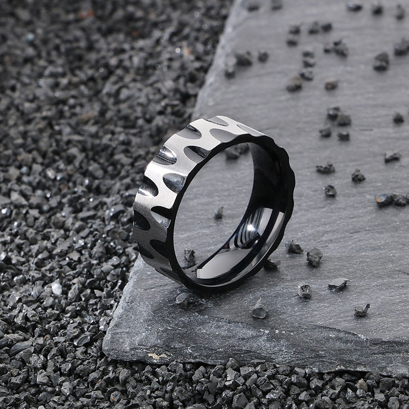 Planderful Mens Ring Titanium Steel Water Ripple Design