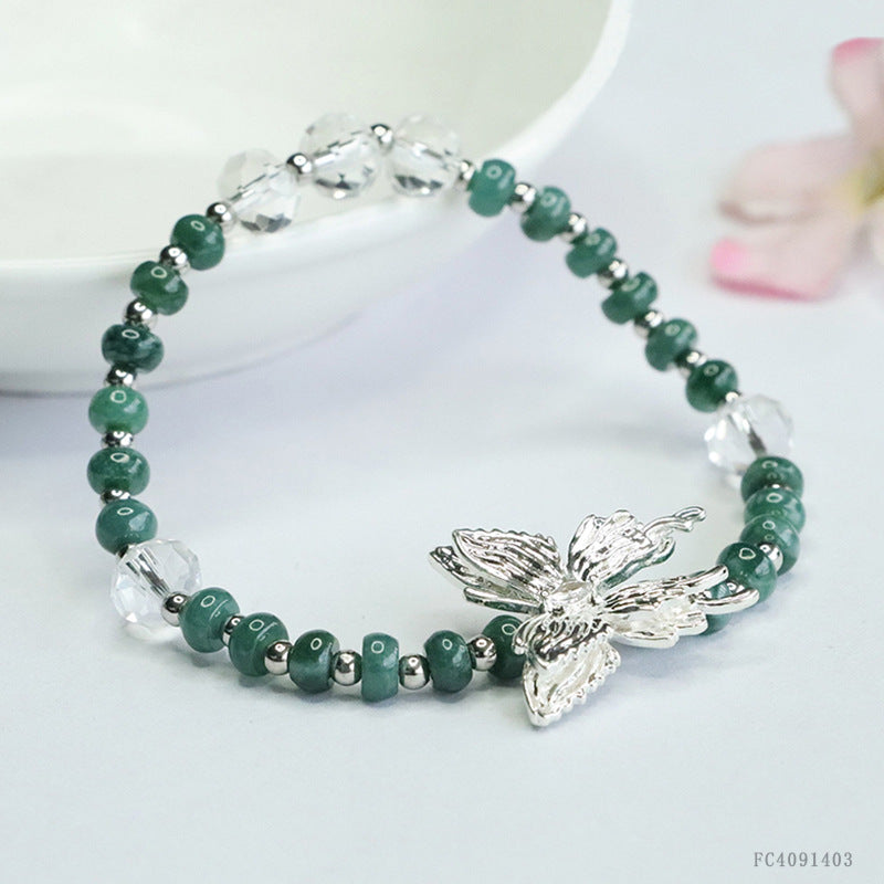 Blue Water Jadeite Butterfly & Abacus Bead Beaded Bracelet