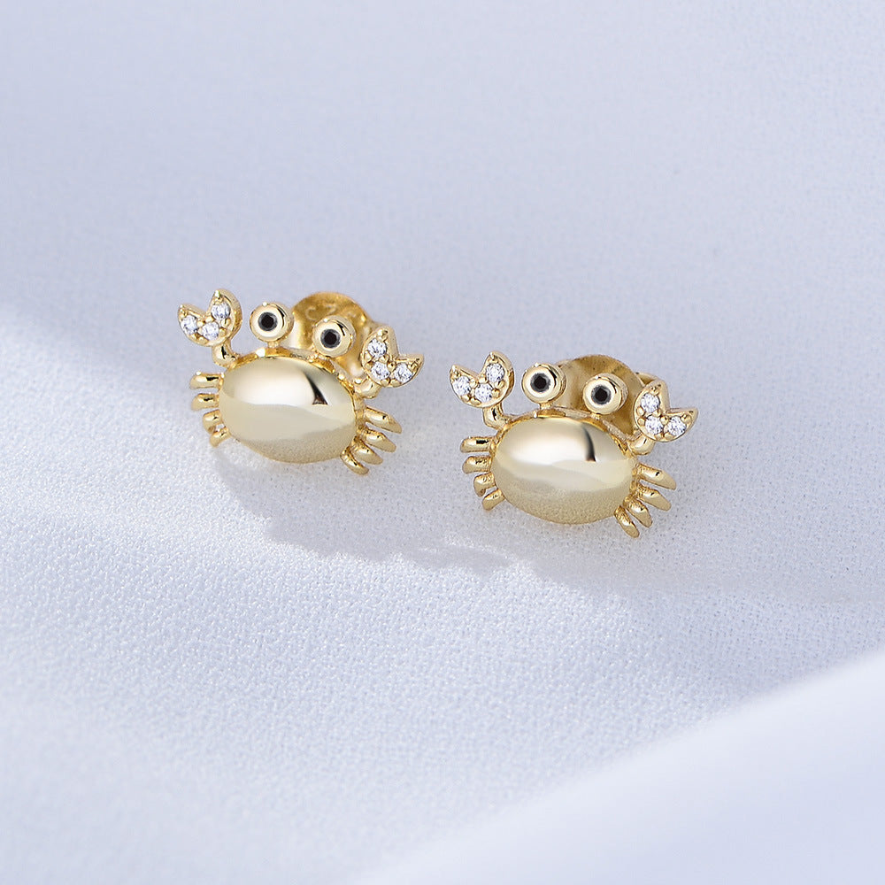925 Sterling Silver Crab Stud Earrings 'S Trendy Inlaid With Zircon Cute Small Earrings