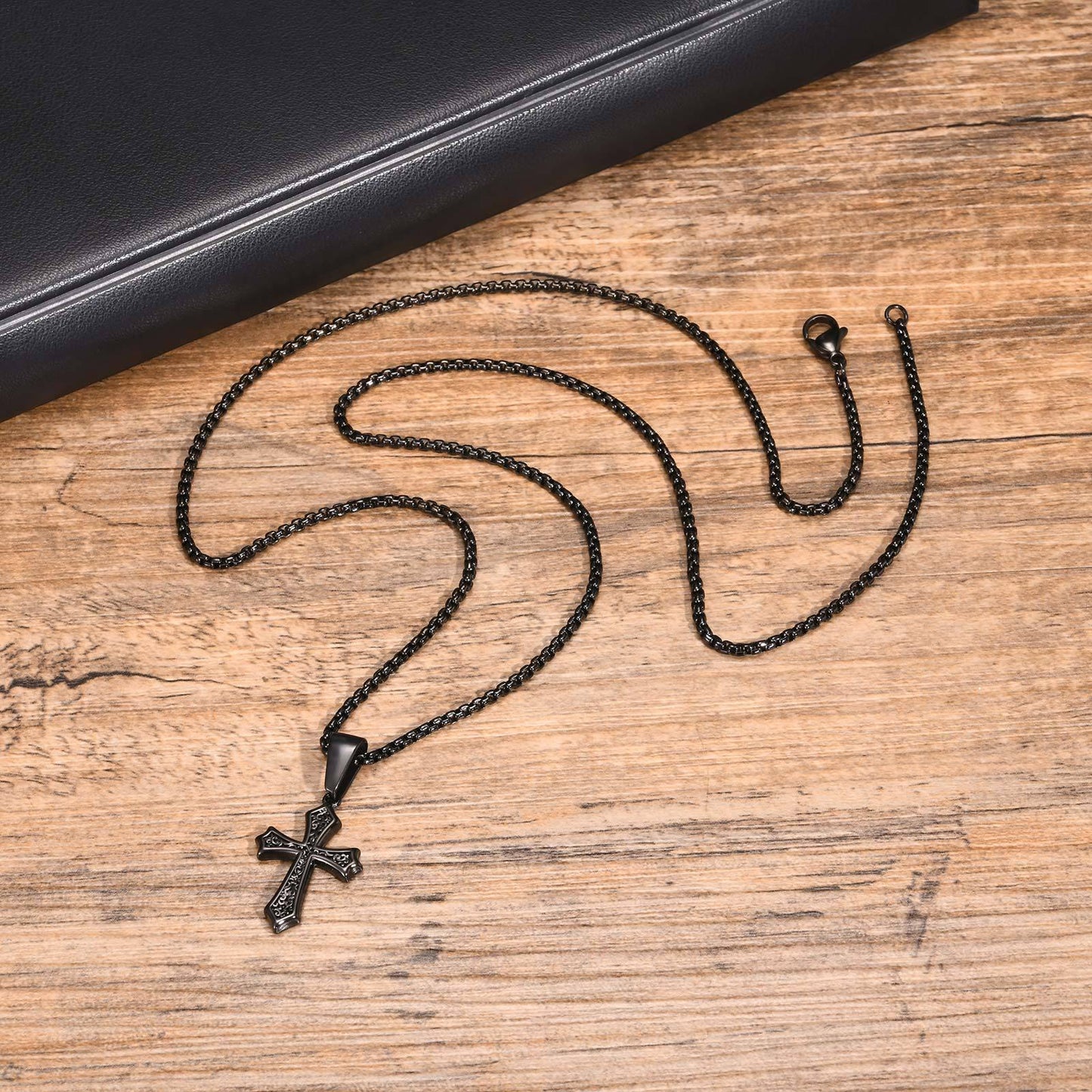 Personalized Men's Black Stainless Steel Cross Pendant Necklace