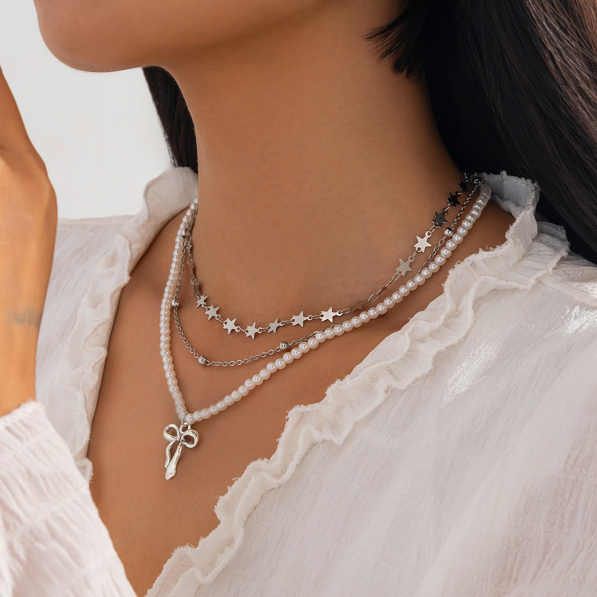 Geometric Star Tassel Layered Necklace Set