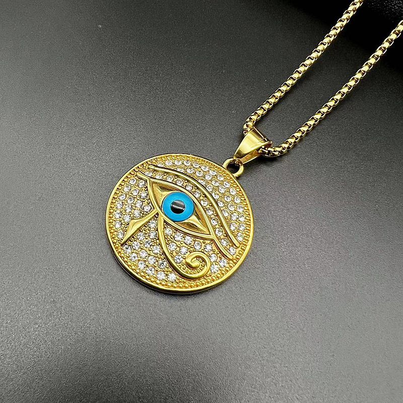 Hip Hop Necklace Eye Of Horus Pendant Planderful Stainless Steel Gold Plated Rhinestones Unisex