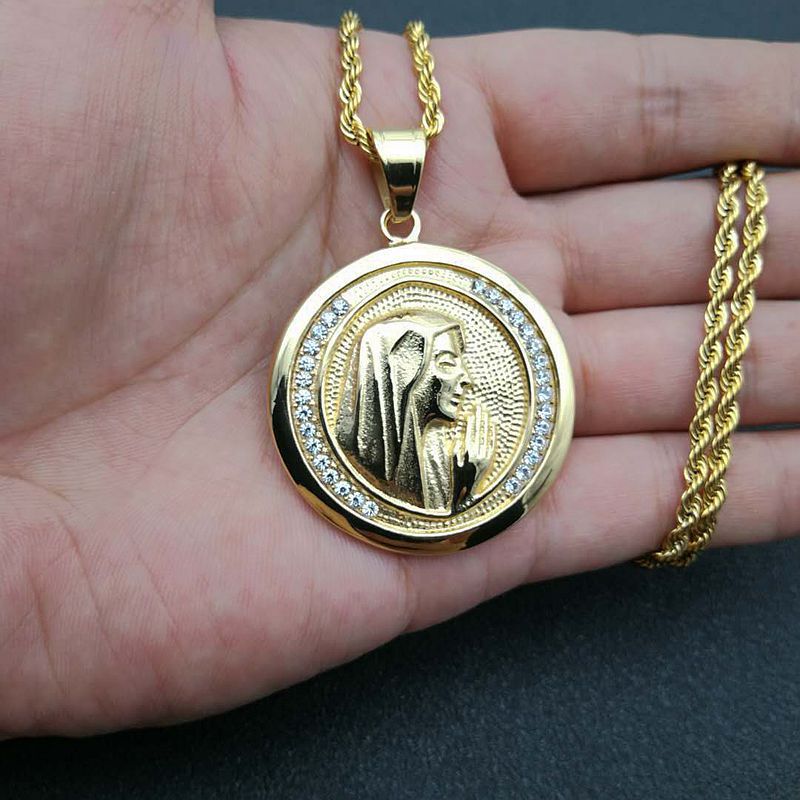 Planderful Everyday Genie Hip Hop Necklace Gold Plated Zircon Round Pendant for Hip Hop Fans