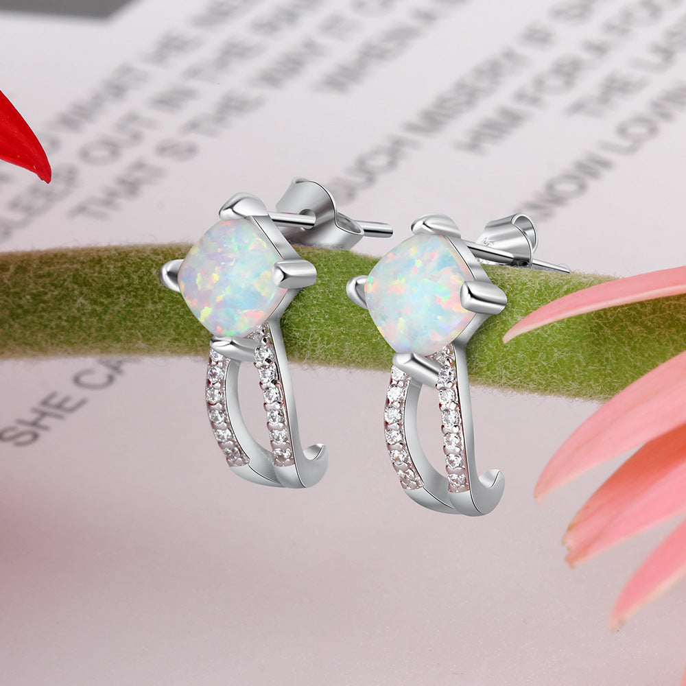 Planderful Jewelry Opal Earrings Sterling Silver