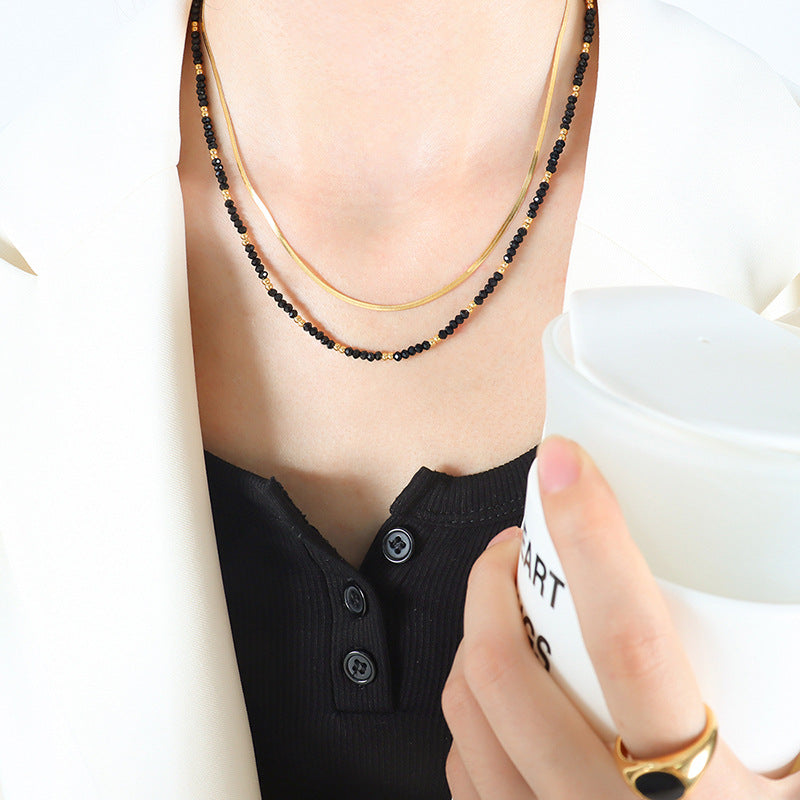 Retro Fashion Double Layered Necklace with Glass Stone Accents