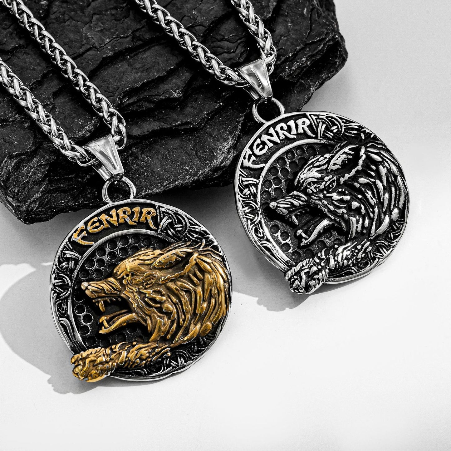 Planderful Titanium Steel Viking Wolf Head Pendant For Men Bold Hip Hop Stainless Necklace