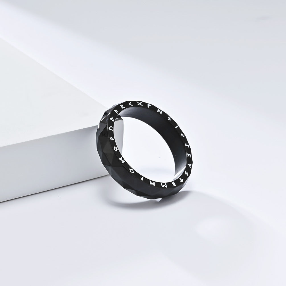 Titanium Steel Ring For Mens Nordic Retro Rhombus Viking Text Design Planderful Everyday Genie
