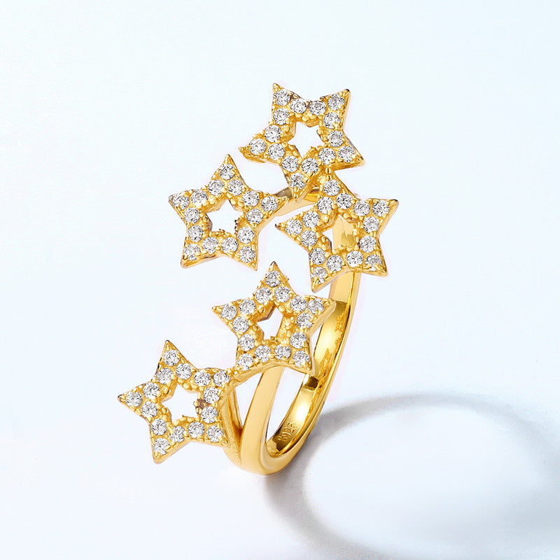 Zircon Hollow Stars Opening Sterling Silver Ring