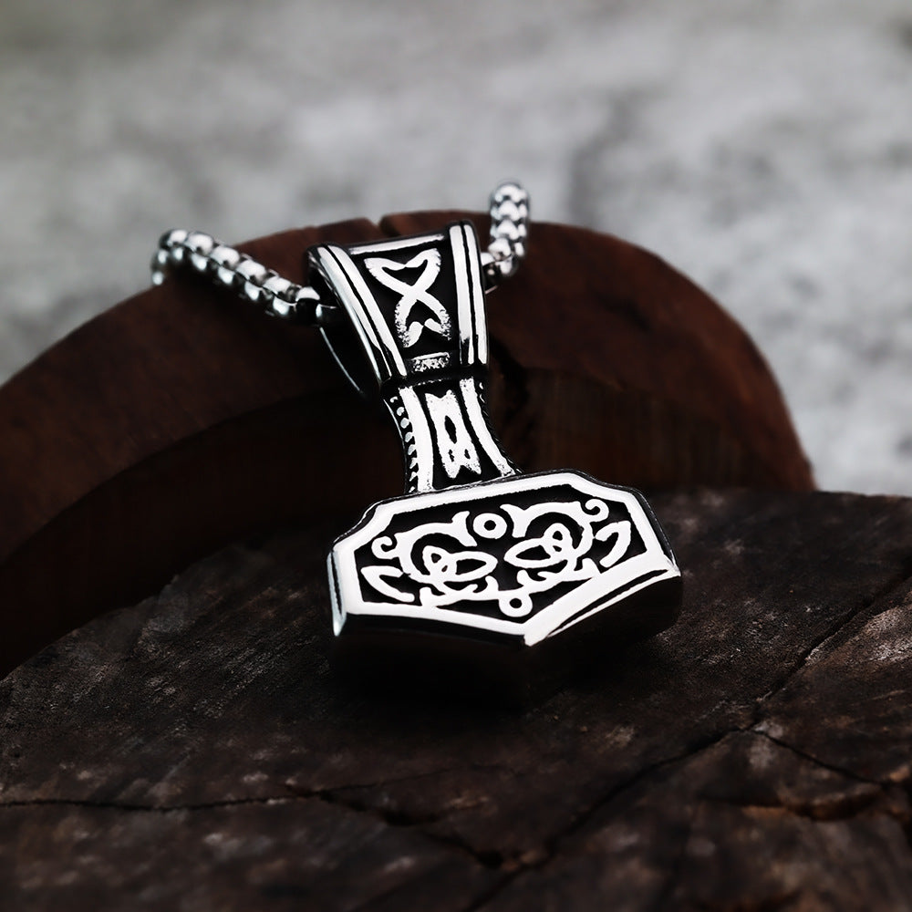 Planderful Viking Pendant Necklace Double Sided Stainless Steel For Men Norse Jewelry Personalized