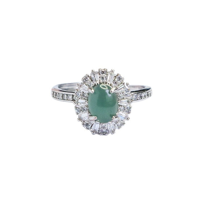 Blue-Water Jadeite Zircon Halo Ring