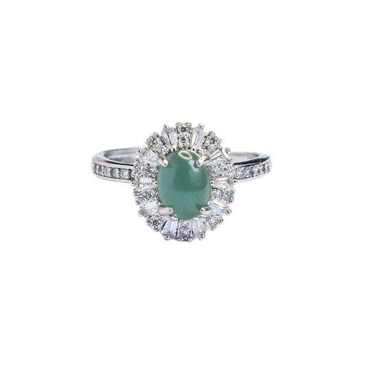 Blue-Water Jadeite Zircon Halo Ring