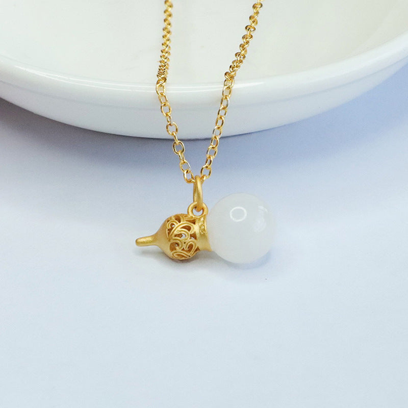 Natural Hetian Jade Pendant White Jade Gourd Necklace