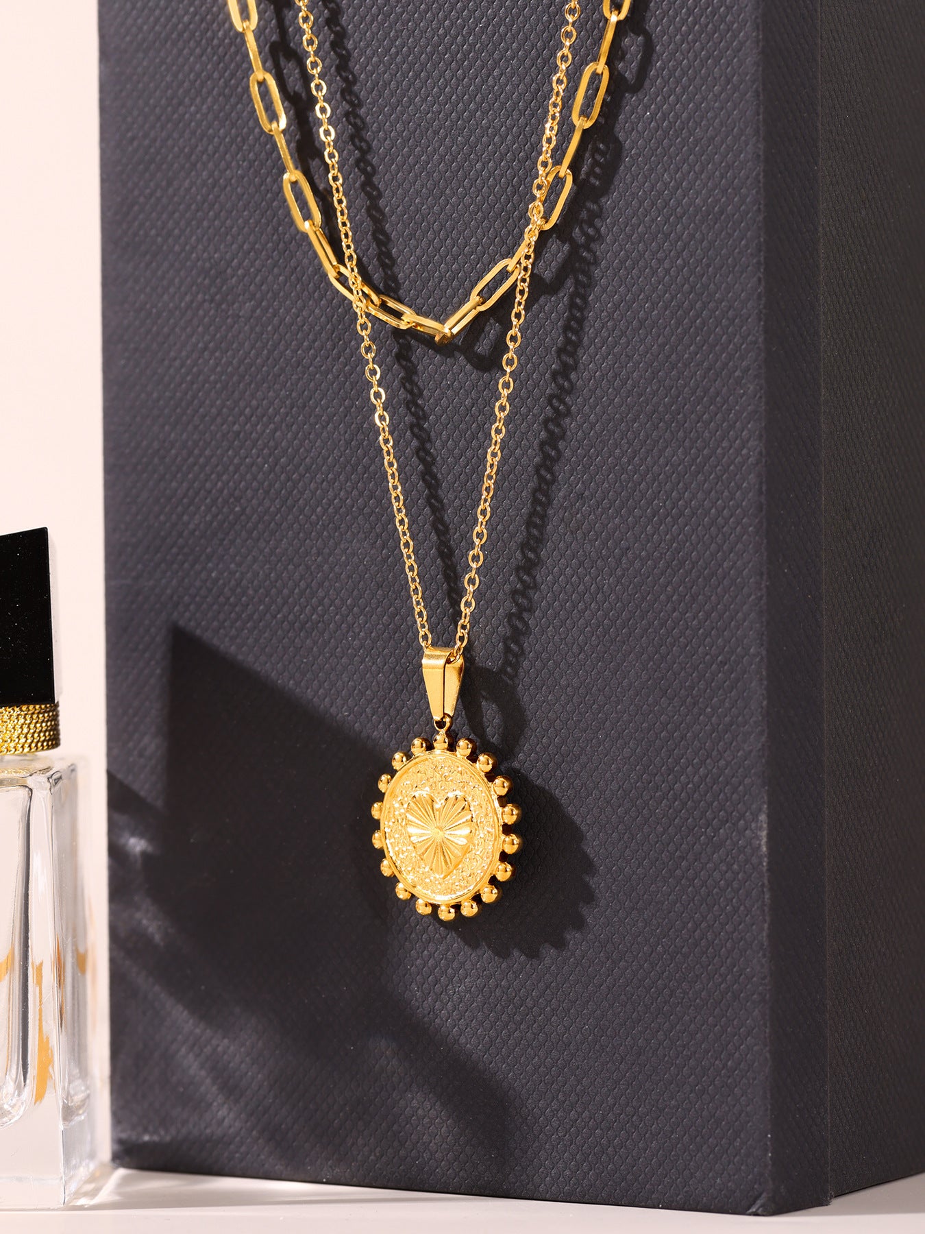 Peach Heart Double Layer Stainless Steel Necklace For Women