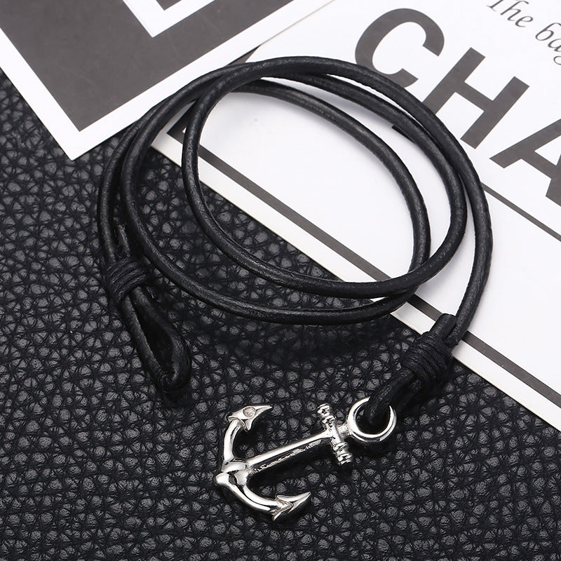 Planderful Men Stainless Steel Anchor Rope Bracelet Navy