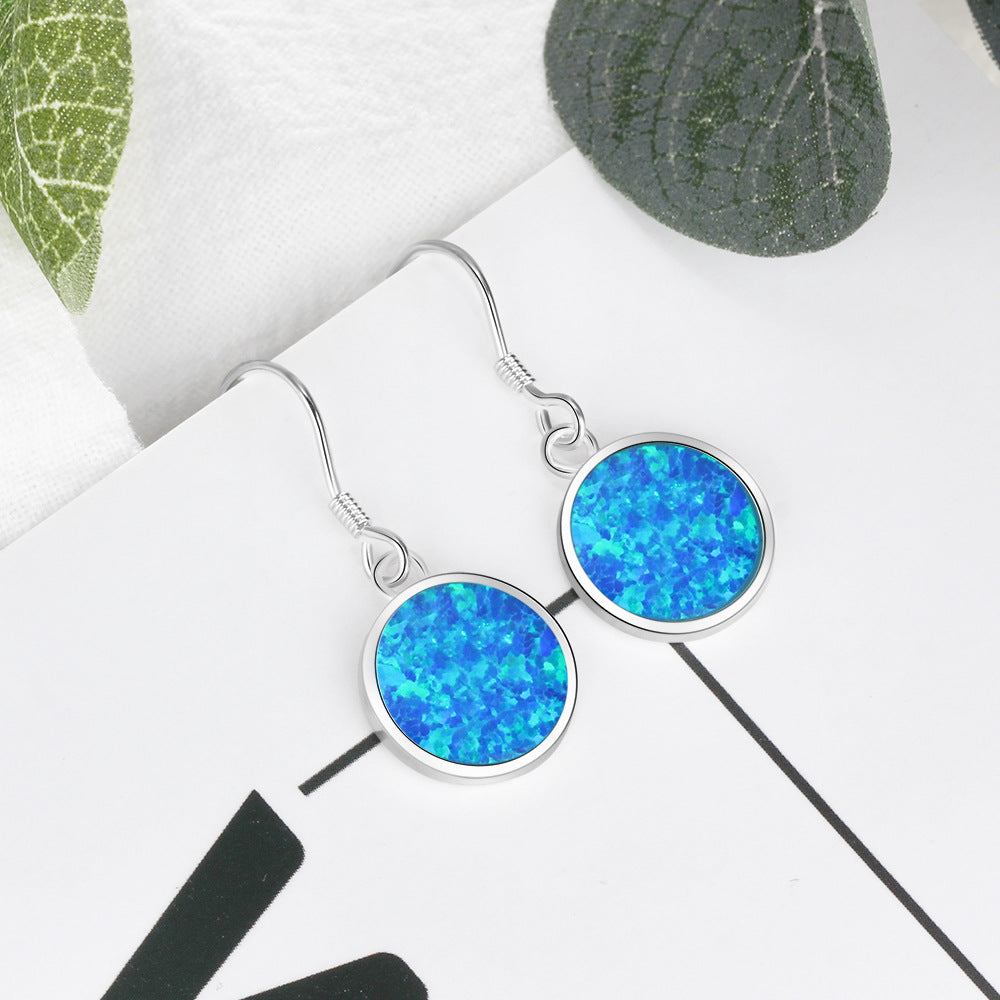 Planderful Jewelry Blue Round Opal Earrings Sterling Silver S925 Everyday Genie Collection