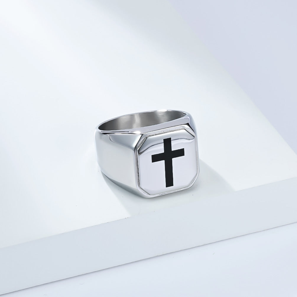 Planderful Everyday Genie Steel Cross Ring For Men Minimalist Personalized Hand Jewelry