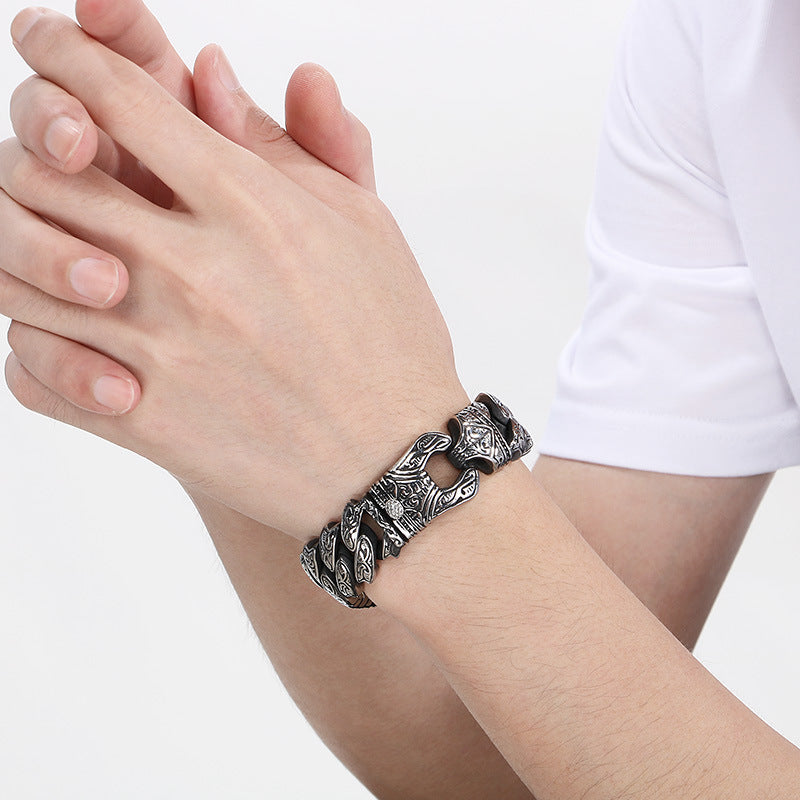 Planderful Mens Titanium Steel Bracelet Tang Grass Pattern