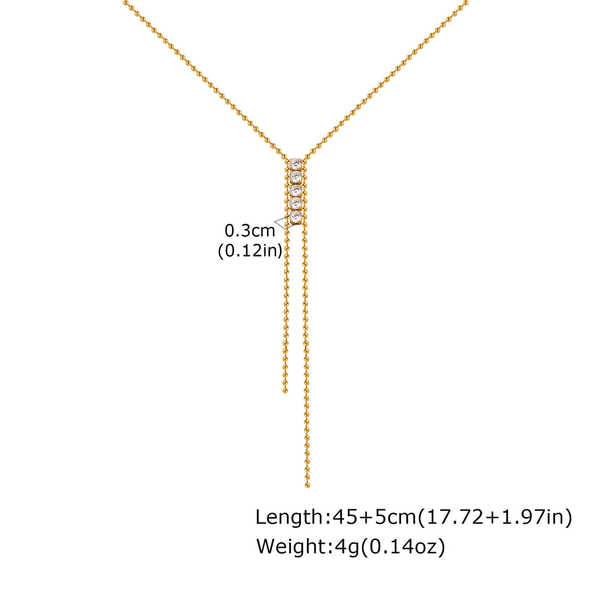 Stainless Steel Cold Wind Tassel Wave Bead Zircon Y-Shaped Necklace Gold