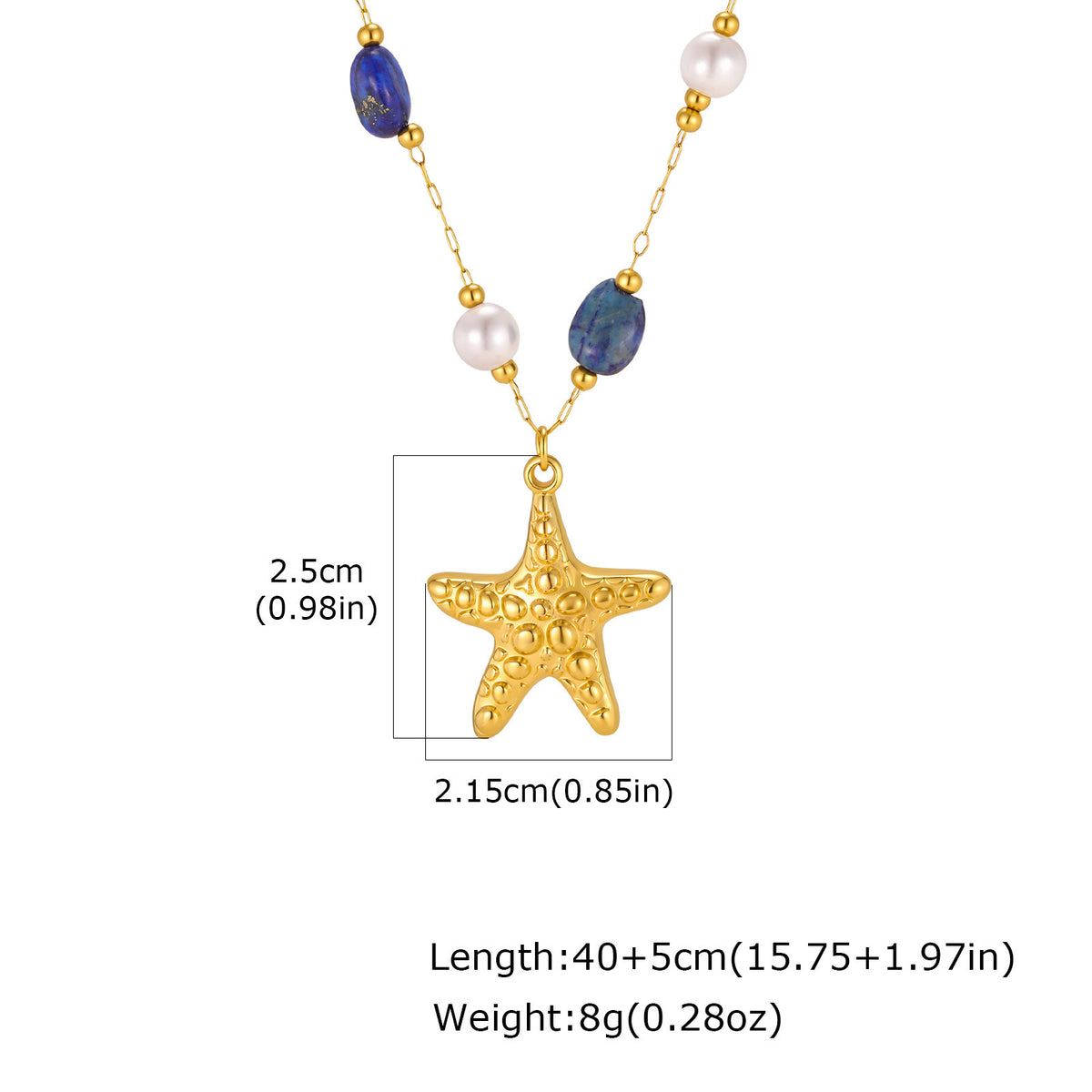 Stainless Steel Lapis Lazuli Imitation Pearl Polka Dot Starfish Low-Key Necklace