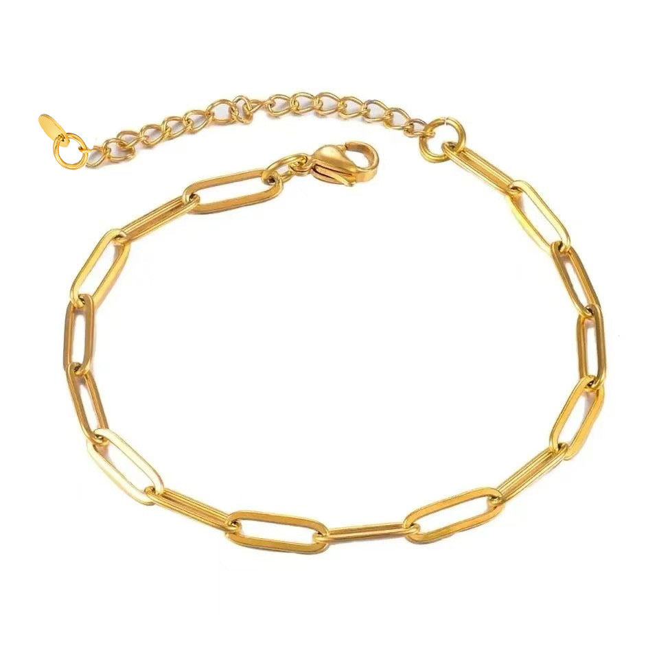 Planderful Jewelry Cuban Paperclip Bracelet Stainless Steel 18K Gold Plated Safety Clasp