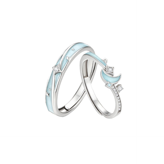 S925 Sterling Silver Star and Moon Couple Ring Gift