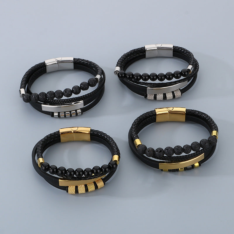 Planderful Magnetic Buckle Men's Bracelet Volcanic Stone