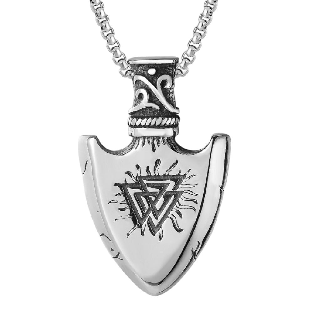 Planderful Viking Pirate Triangle Shield Pendant Titanium Steel Double Sided Front Back Unisex Necklace For Men And Women