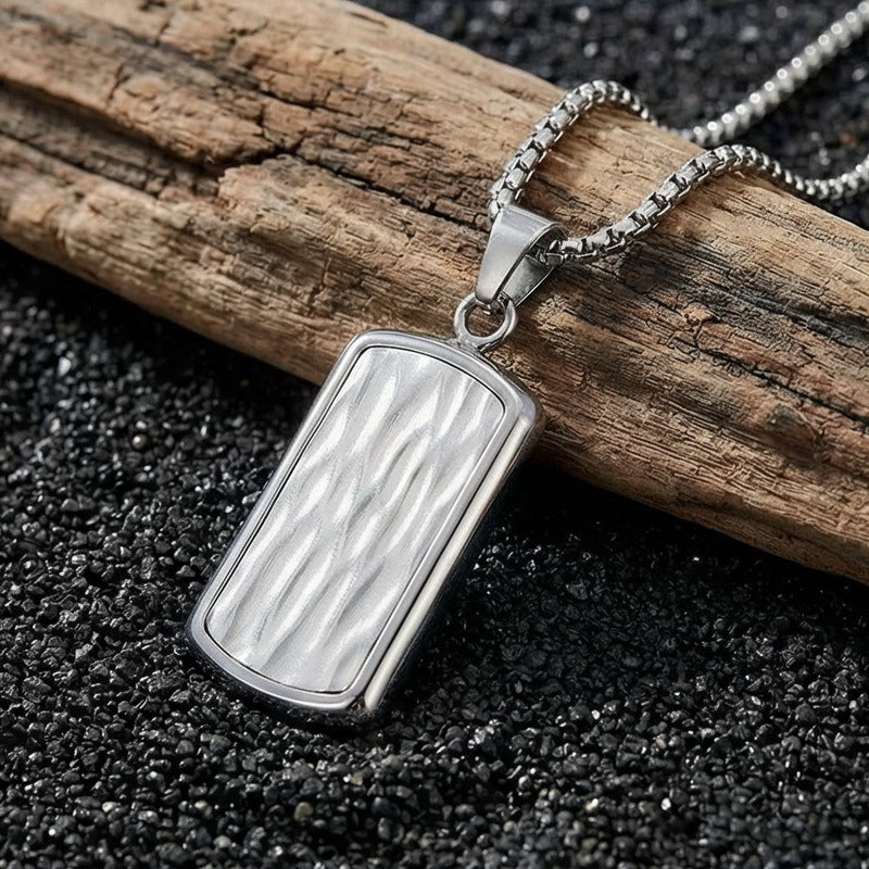 Military Brand Square Pearl Chain Necklace, And Wave Pattern Square Brand Stainless Steel