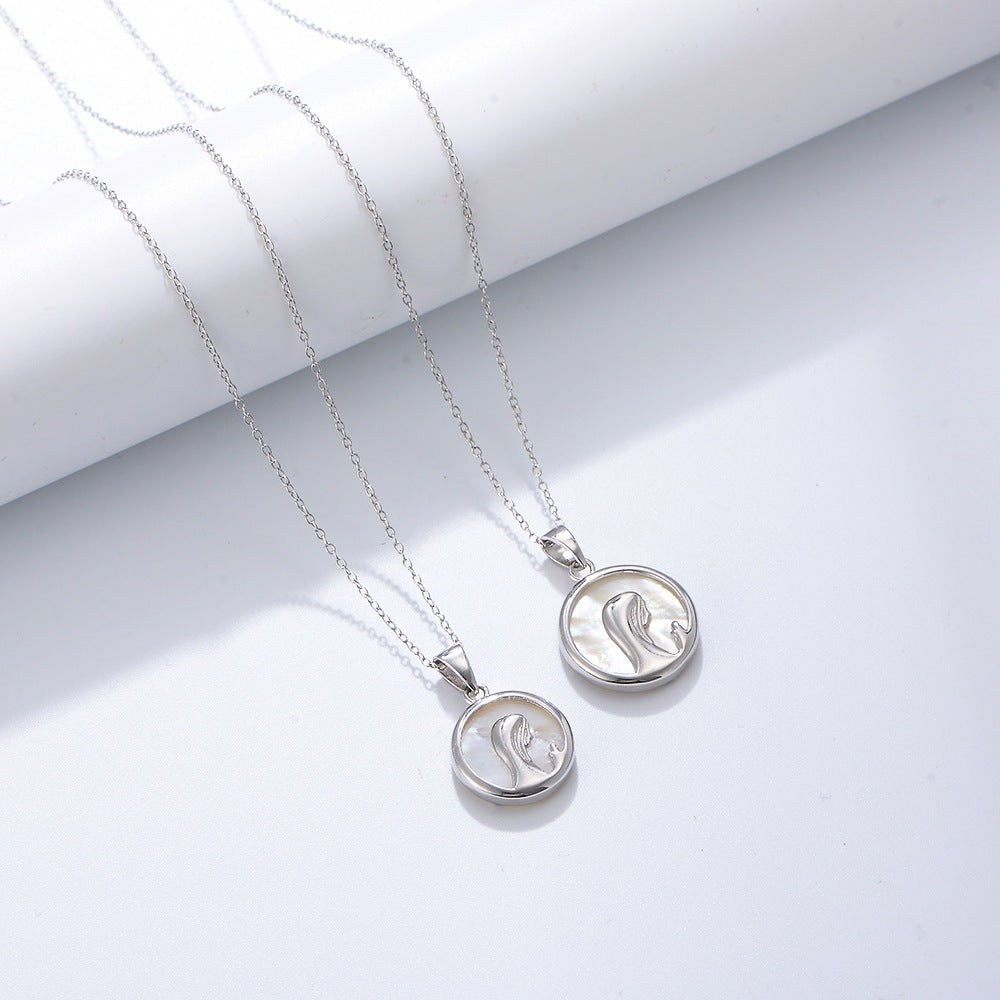 S925 Silver Natural White Shell Religious Prayer Necklace Virgin Mary Portrait Pendant