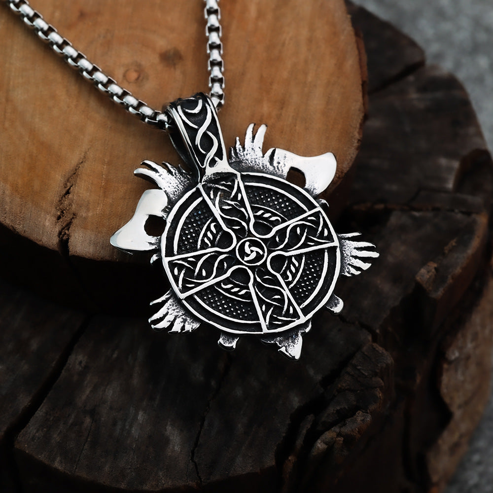 Planderful Norse Double Axe Pendant For Men Stainless Steel Titanium Necklace With Celtic Knot Charm