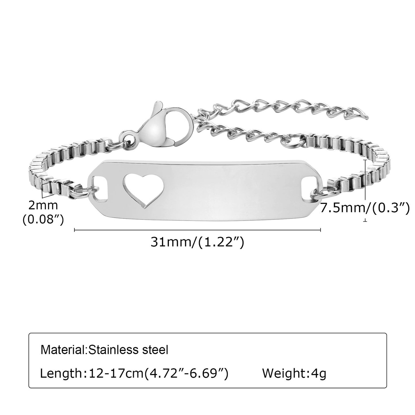 Personalized Simple Stainless Steel Curved Box Chain Bracelet