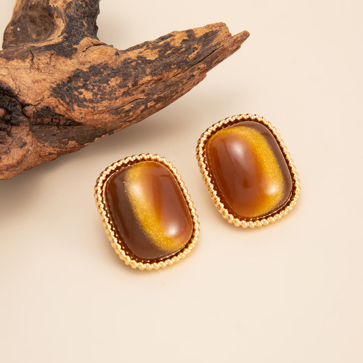 Planderful Vienna Verve Tiger's Eye Square Stud Earrings For Women Elegant Geometric Retro Jewelry
