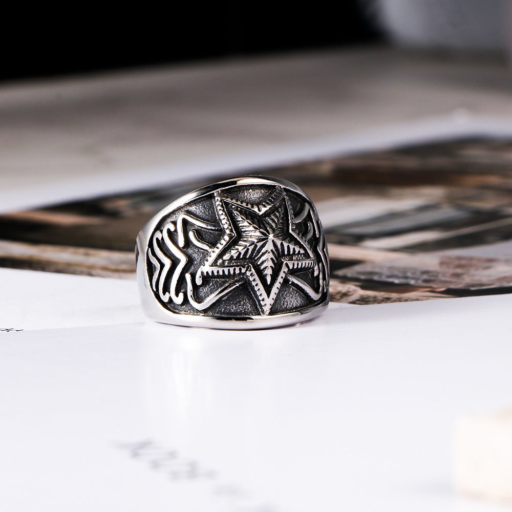 Vintage Fashion Star Jewelry Five Pointed Titanium Ring