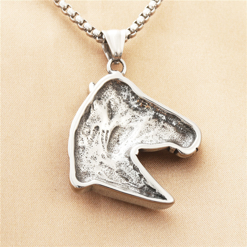 Punk-Inspired Titanium Steel Horse Pendant Necklace for Men - Retro Trendy Design