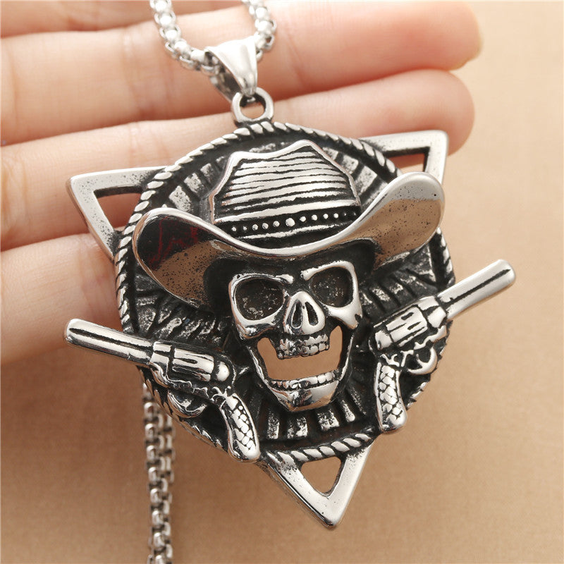 Personalized Punk Skull Pendant Necklace in Titanium Steel for Men - Retro Trendy Design