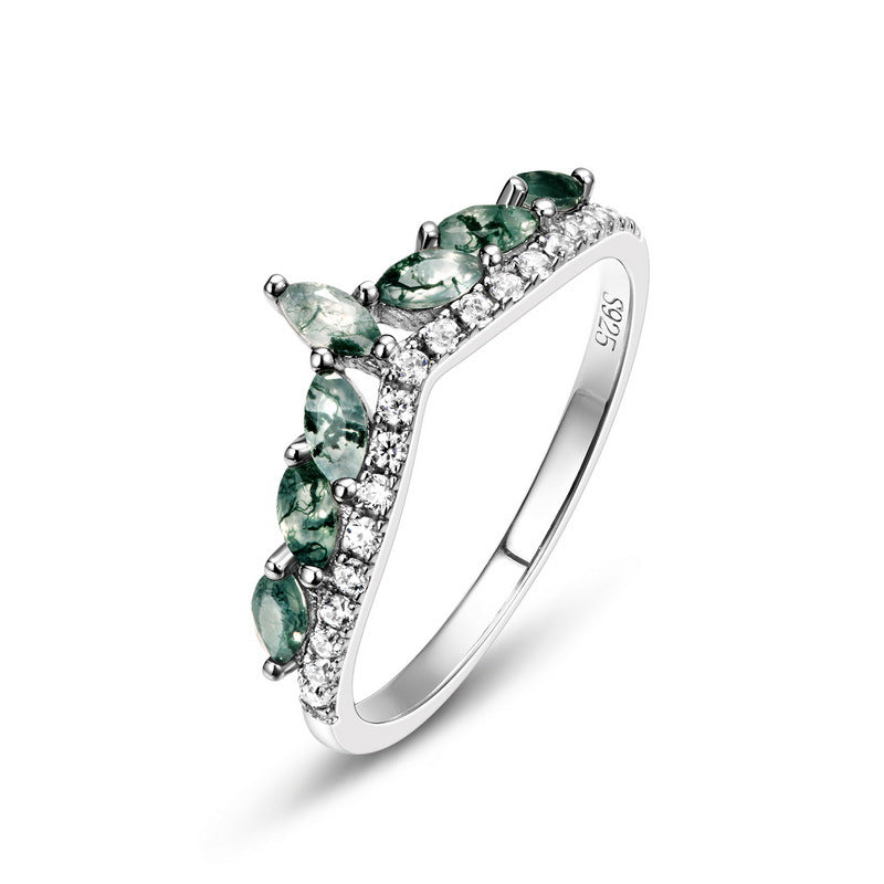 S925 Sterling Silver Moss Agate Signature Ring