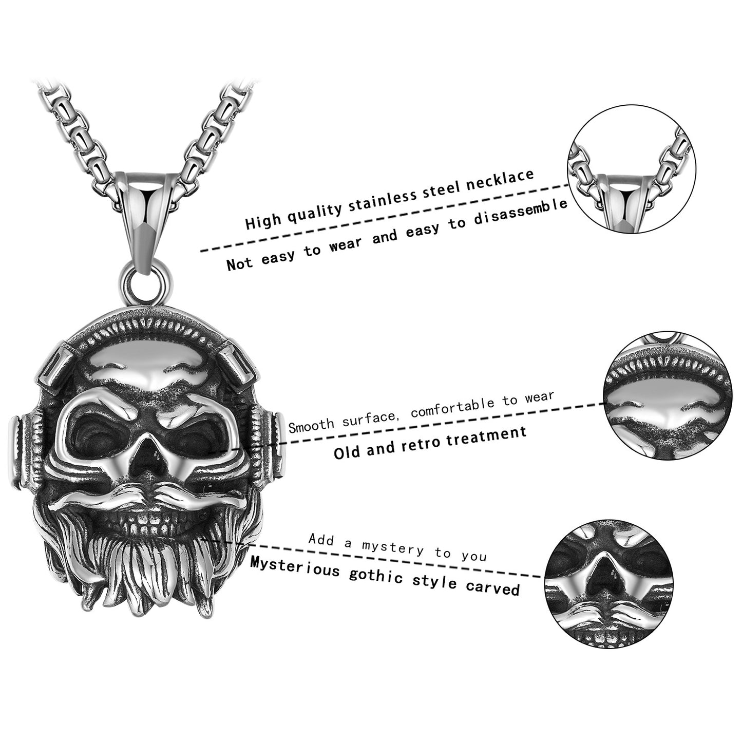 Steel Necklace - Statement Punk Skull Pendant